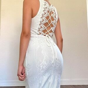 White Lace Open Back Maxi Dress